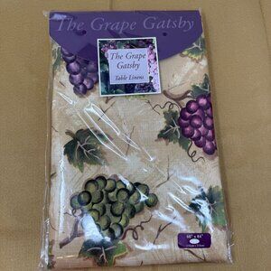 The Grape Gatsby Tablecloth 60 X 84 Oval Grape Vine Beige Purple Wine Book Club